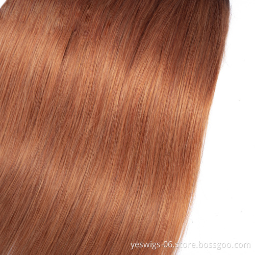 Full Cuticle Aligned Silky 1b/30 Ombre Bundles with Closure Straight Brazilian Hair Bundles 100% Virgin Human Hair Extensions